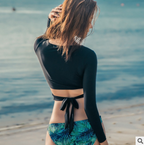 Women's Long Sleeve Wrap Crop Rash Guard Bikini Set