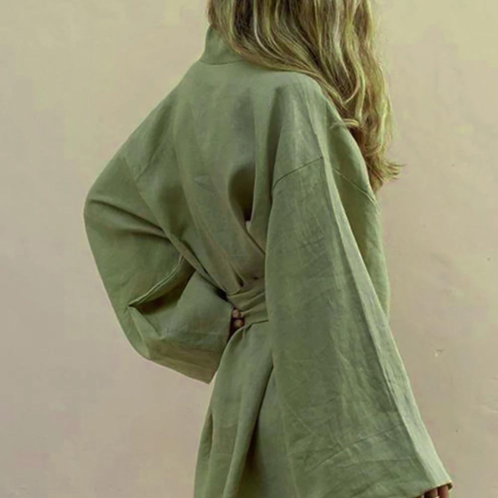 Summer Women's Short Sleeve Tie Cardigan and Shorts Set