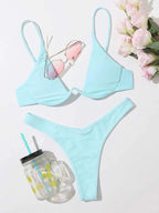 Two-Piece Steel Bracket Solid Color Bikini Swimsuit