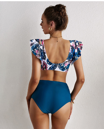 Floral Ruffle Trim Bikini Set