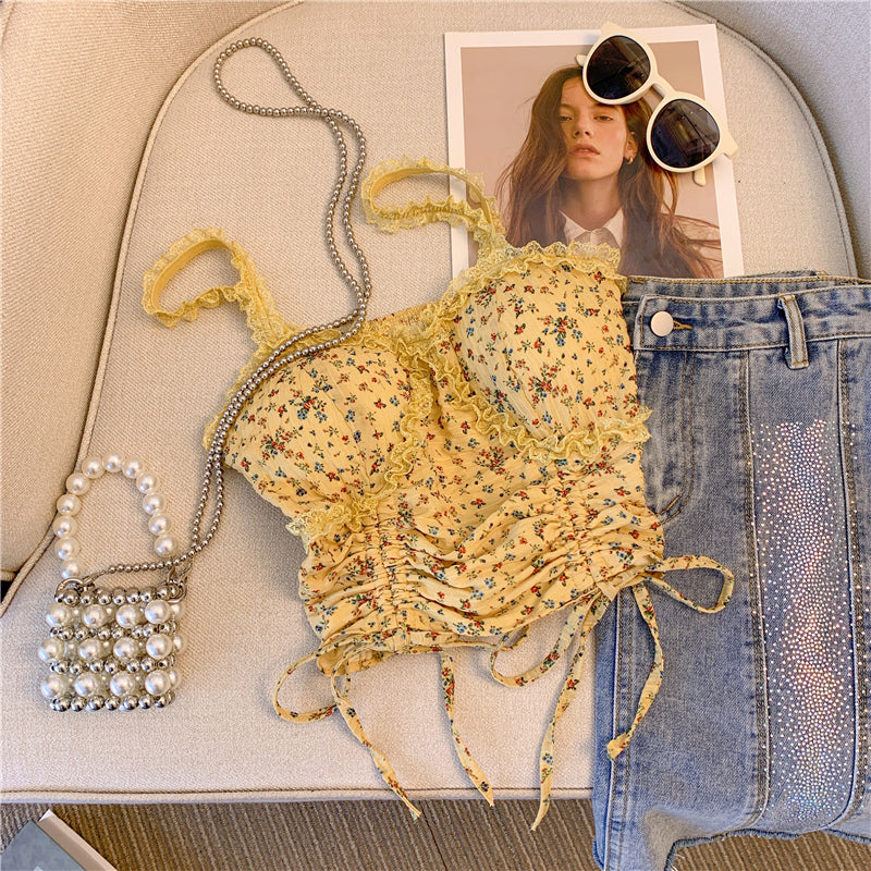 Spring Floral Ruffled Crop Top for Women