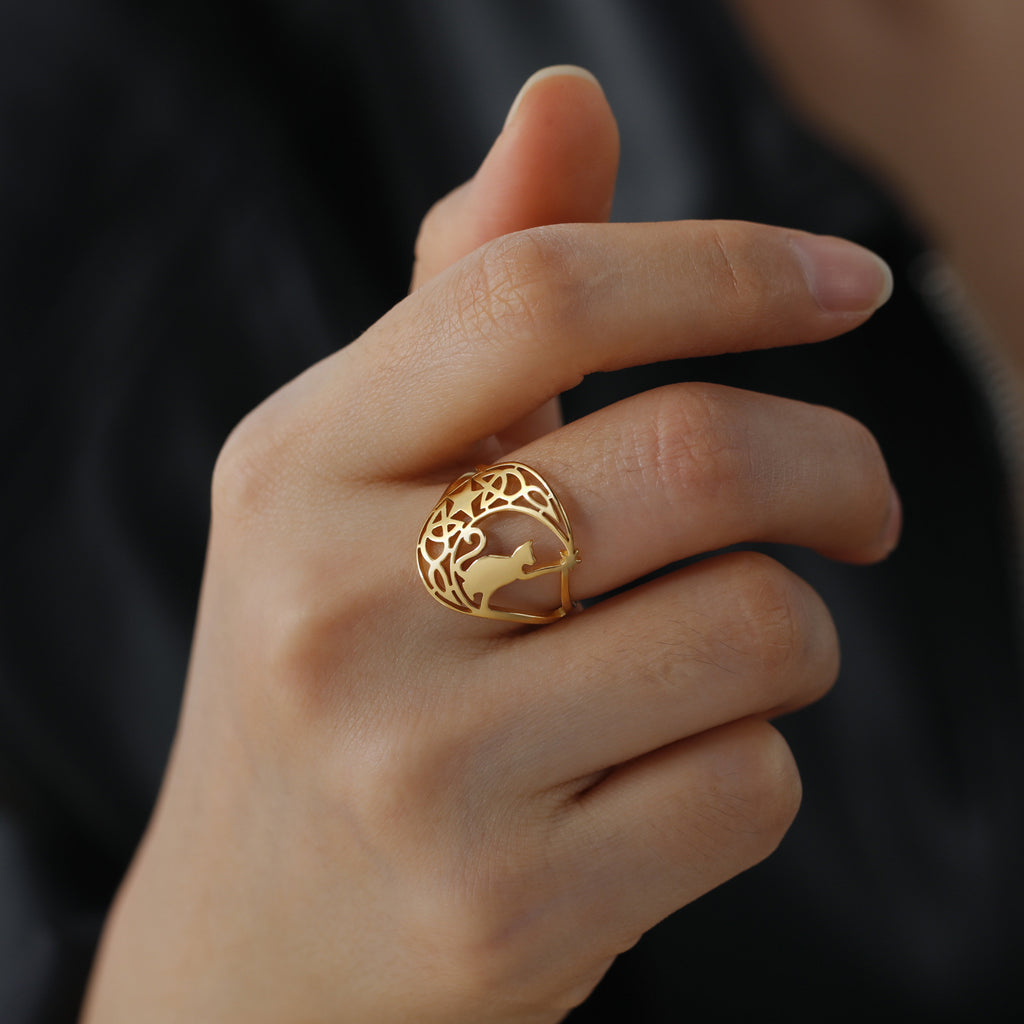 Cute Kitten Star Knot Ring in Stainless Steel Jewelry