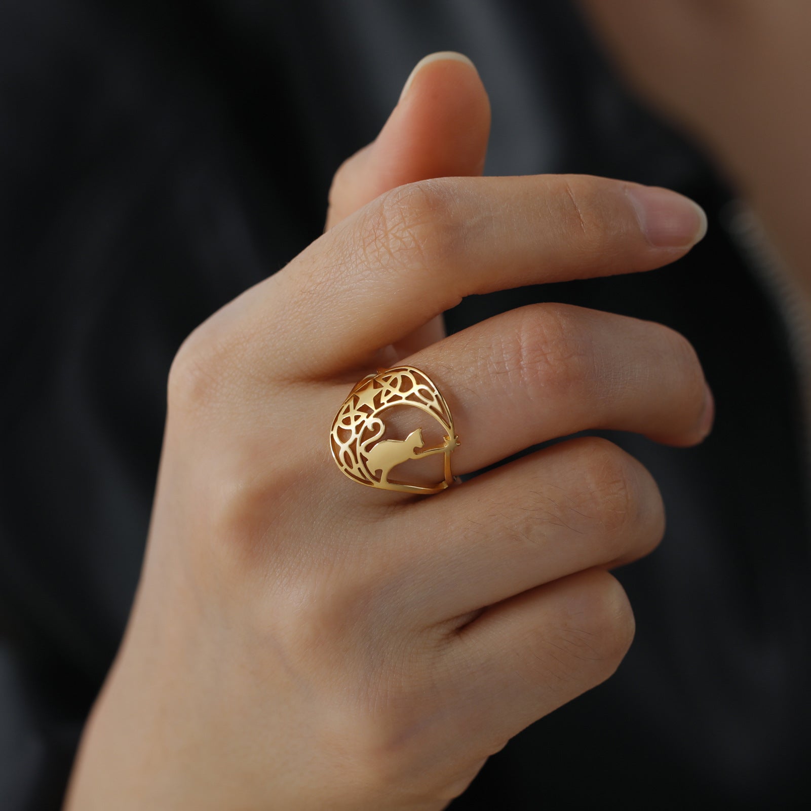 Cute Kitten Star Knot Ring in Stainless Steel Jewelry
