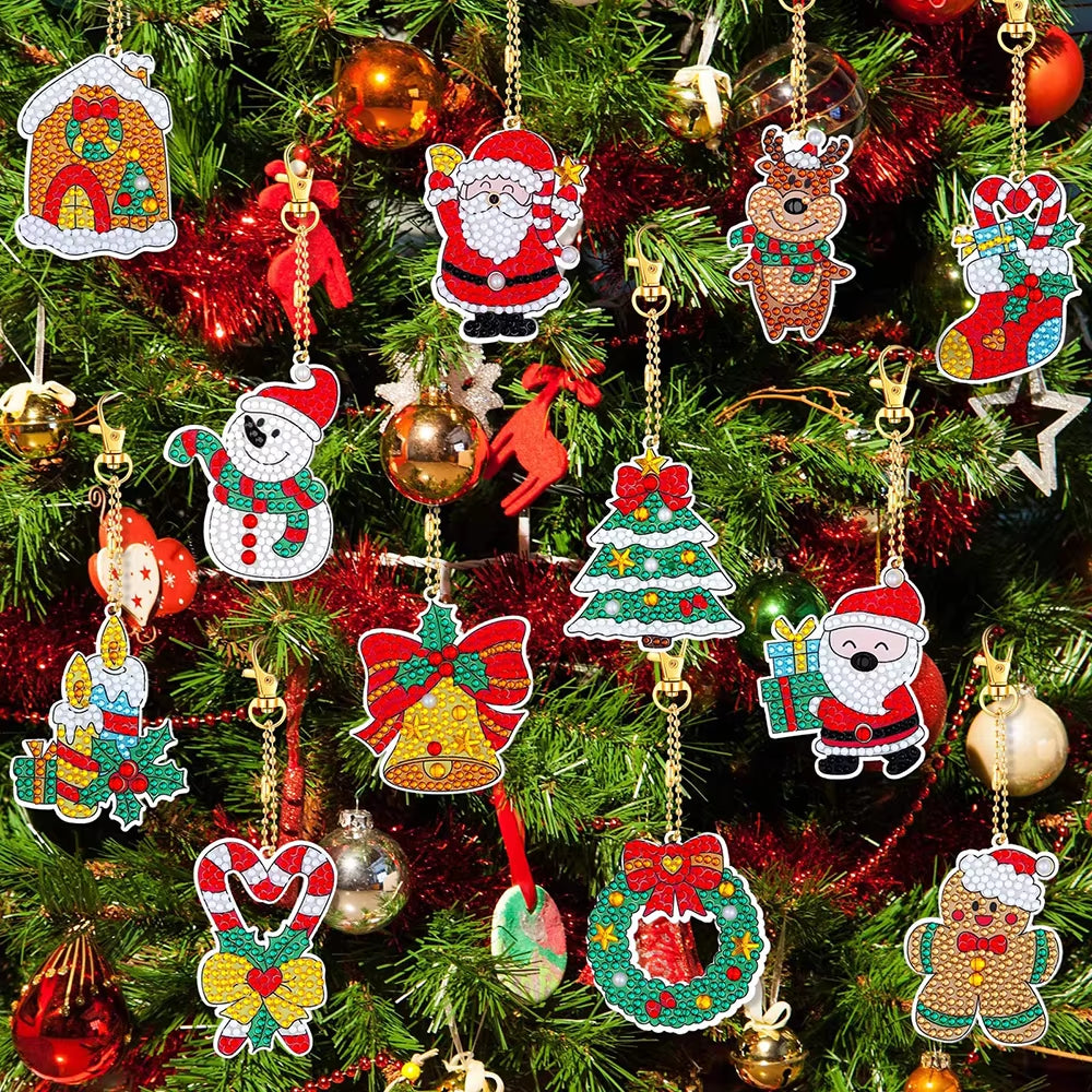 Christmas Diamond Painting Keychain 5D DIY Hanging Art Kits Ornaments for Kids Christmas Crafts Family Decor | Accessory