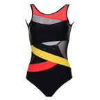 Black Neon Mesh Stripe One-Piece Swimsuit