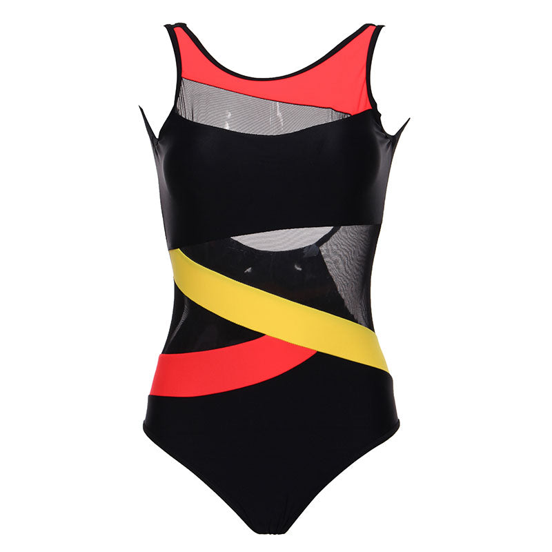 Black Neon Mesh Stripe One-Piece Swimsuit