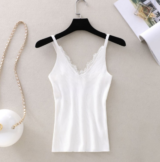 Knit Base Shirt, Lace V-Neck Camisole Top