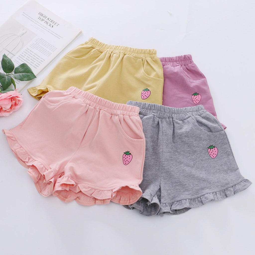 Girls' Strawberry Print Shorts (Three-Quarter Length)