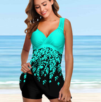 Plus Size Leaf-Print Tankini Set with Shorts