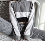 Fashionable Striped Color-Block Cropped Hoodie
