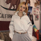 Loose-Fit Cropped Hoodie with Color Block Design