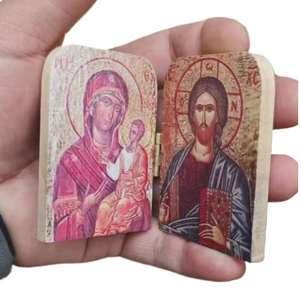 Wooden Christ & Virgin Icon Diptych | Christian Home Decor