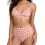 Gingham Check High-Waist Bikini Set