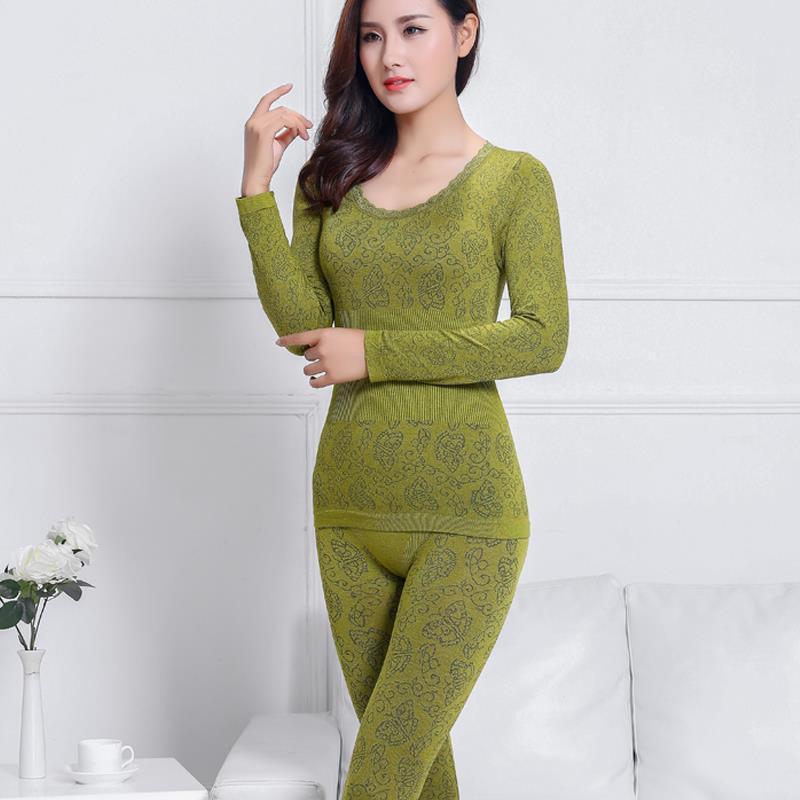 Seamless Body Shaping Thermal Underwear Set with Lace
