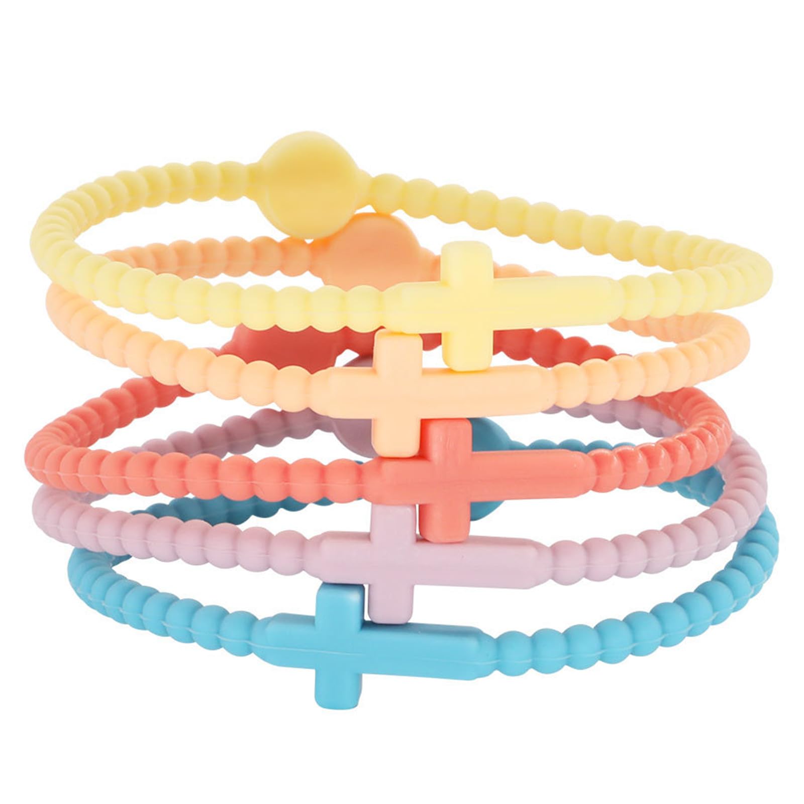CHUU YUNG 5Pcs Cross Silicone Bracelet Colorful Rubber Cross Bracelets Protection Pray Inspirational Faith Religious Christian Bracelet fo Women Men Jewelry-RAINBOW | Christian Jewelry