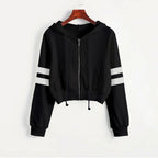 Women’s Y2K Cropped Hoodie - Long Sleeve Stripe Sweatshirt | Streetwear