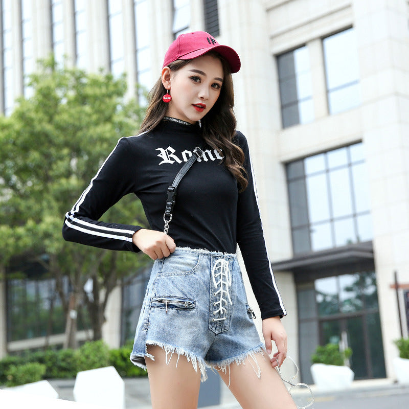 High-Waisted Denim Shorts for Women with Frayed Edges