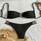 Cream Textured Bandeau Bikini Set