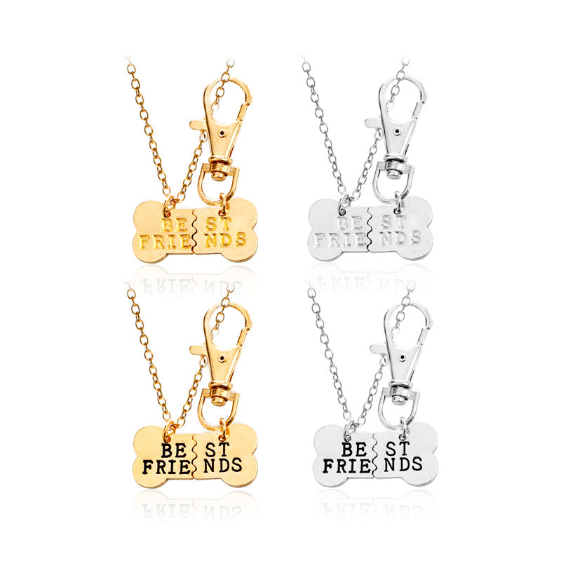 Best Friends Split Pet Dog Bone Pendant Necklace