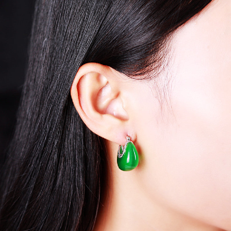 Silver Vintage Cat's Eye Stone Earrings (Gift)