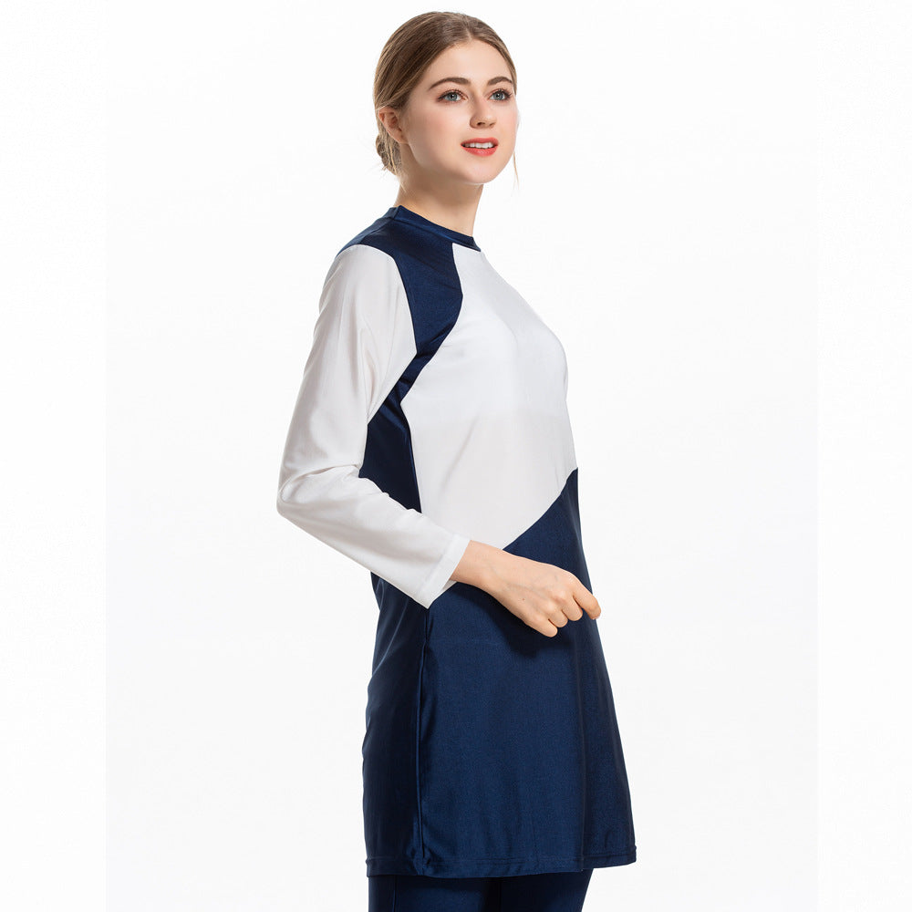 Modest Long-Sleeve Colorblock Swim Set