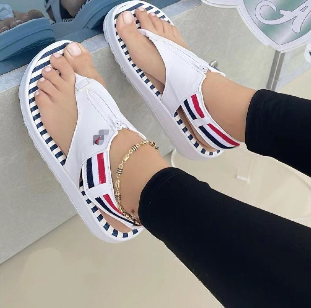 Women's Platform Thong Sandals with Front Zip
