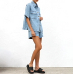 Women's Casual Denim Shirt & Shorts Set