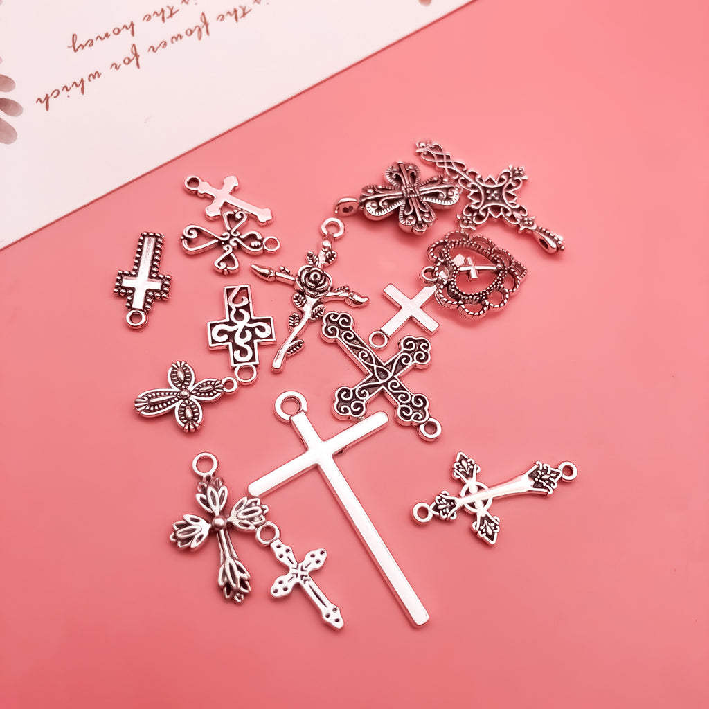 DIY Alloy Vintage Silver Cross Pendant for Jewelry