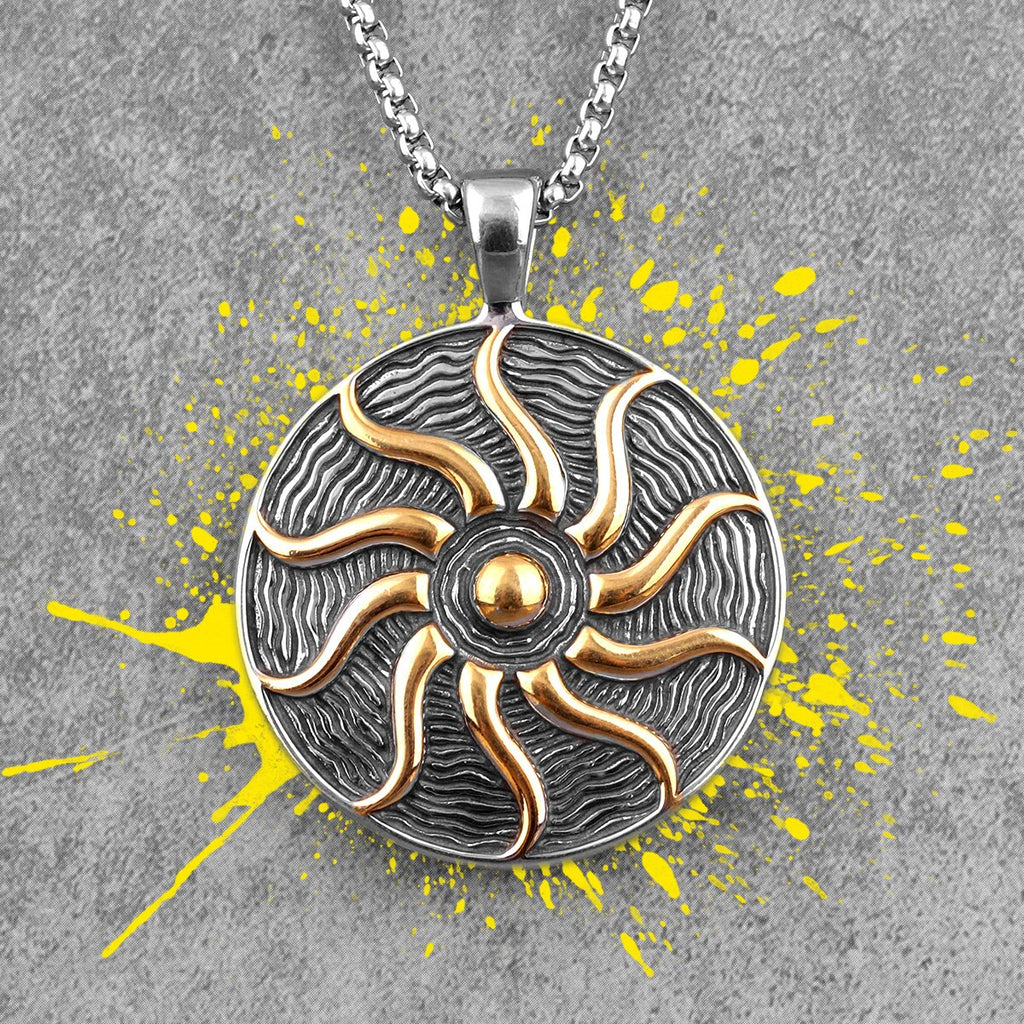 Flame Pendant Necklace with Stainless Steel Sun God
