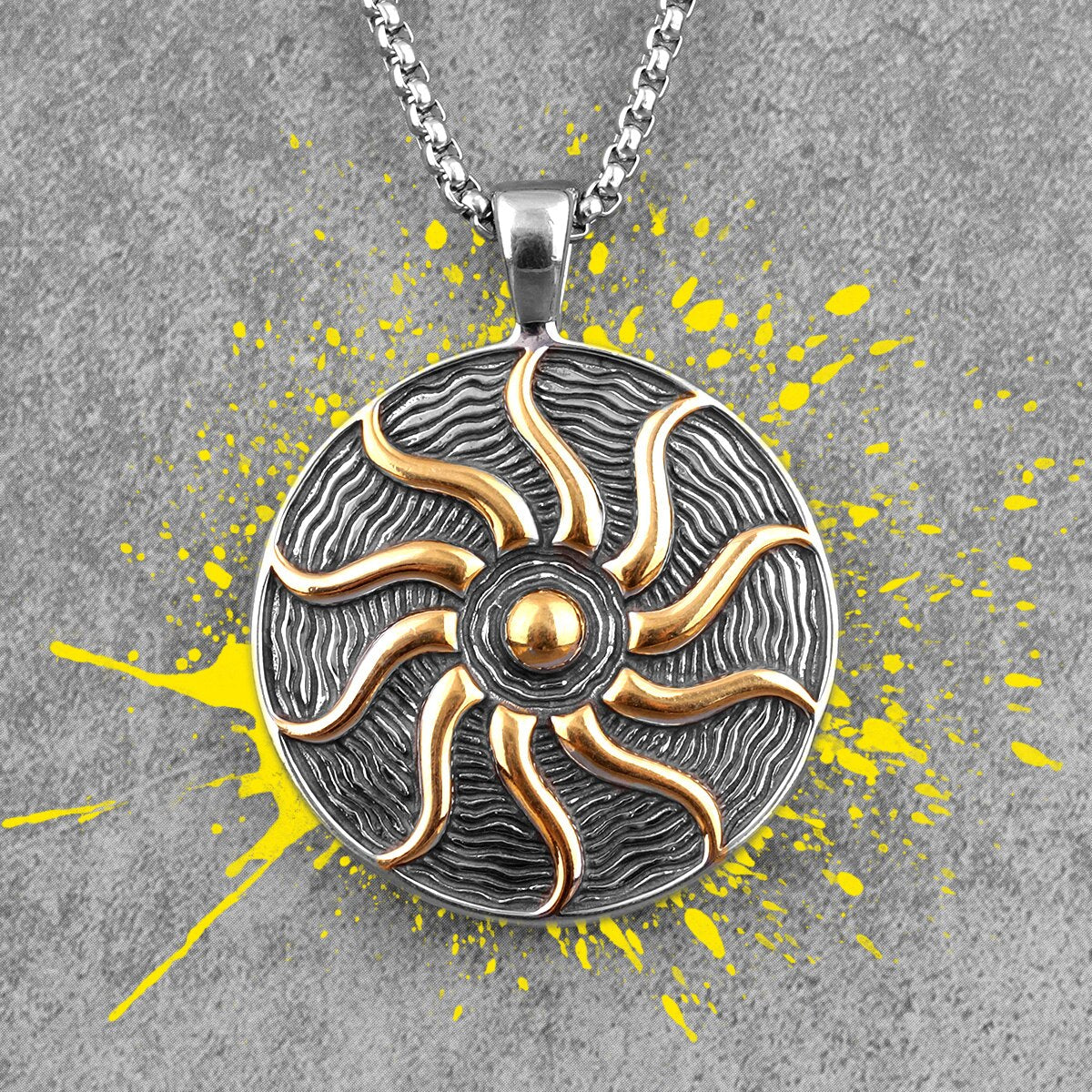 Flame Pendant Necklace with Stainless Steel Sun God