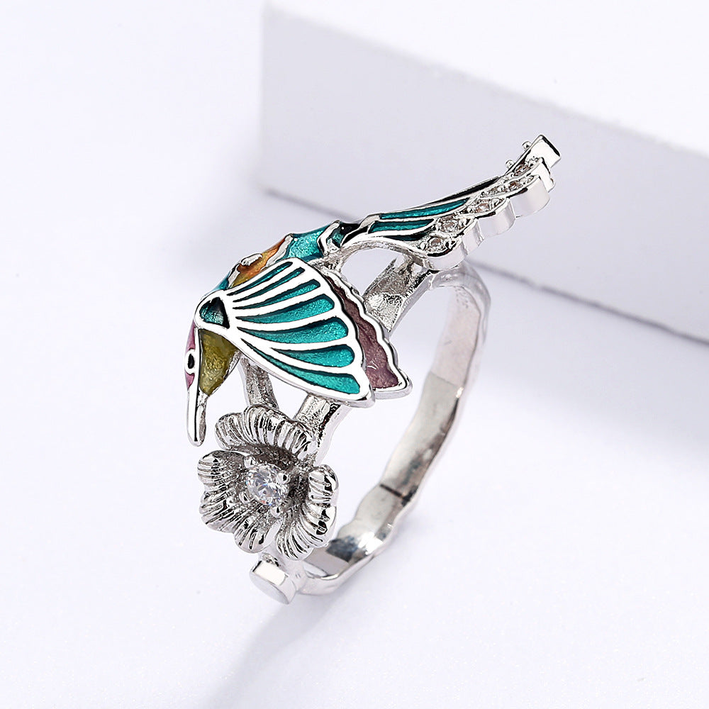 Hummingbird Epoxy Colorful Bird Pastoral Style Ring