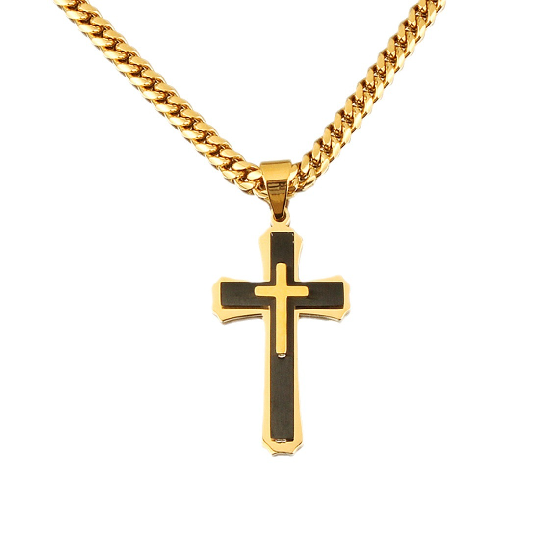 Men's Cross Pendant Steel Chain Necklace | Christian Jewelry