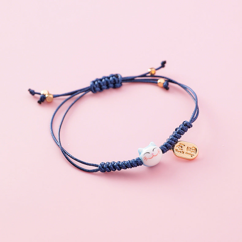 Handcrafted Ceramic Cat Bracelet with Tassels