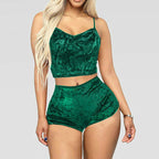 Velvet Sleepwear Set for Women - Spaghetti Strap & Shorts