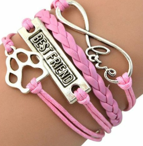 Woven Bracelet with Cat Paw Charm and Letter Beads