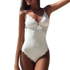 Scalloped Deep V One-Piece Swimsuit
