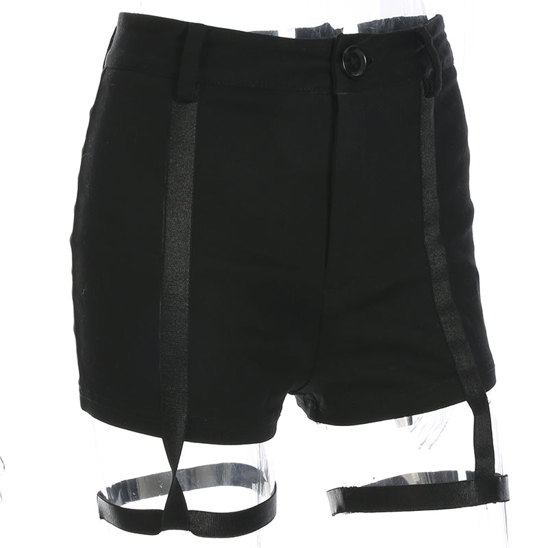 Gothic Black Shorts with Lace-up Design for Women