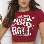 Printed Crop Top Women's T-Shirt with Short Sleeves