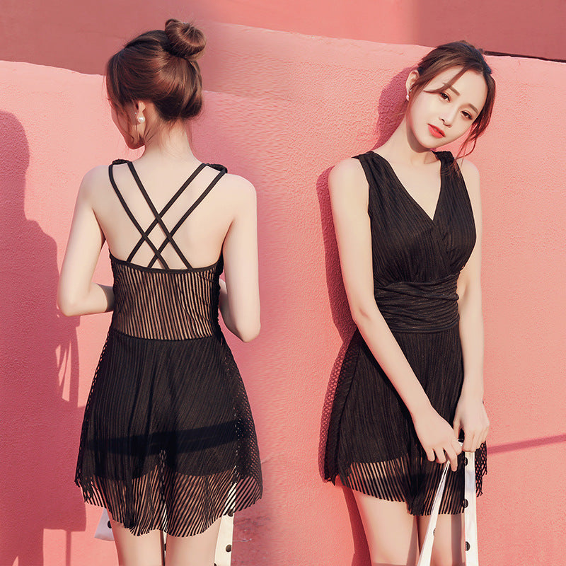 Pleated Skirted One-Piece Swimdress