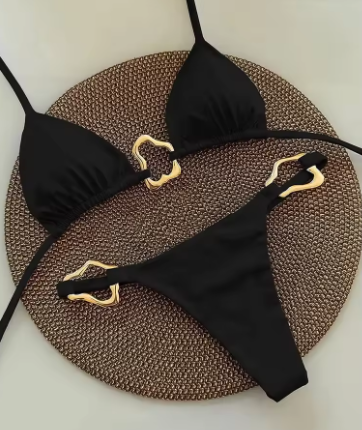 Red Gold Ring Triangle Bikini Set