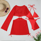 Knit Long-Sleeve Cutout Beach Cover-Up Dress