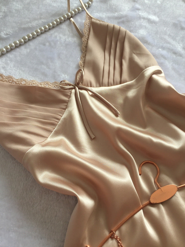 New V-Neck Lace Silk Women's Sleepwear Set