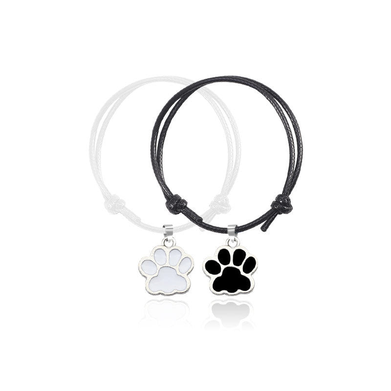 Adjustable Bracelet with Black and White Dog Paw Print
