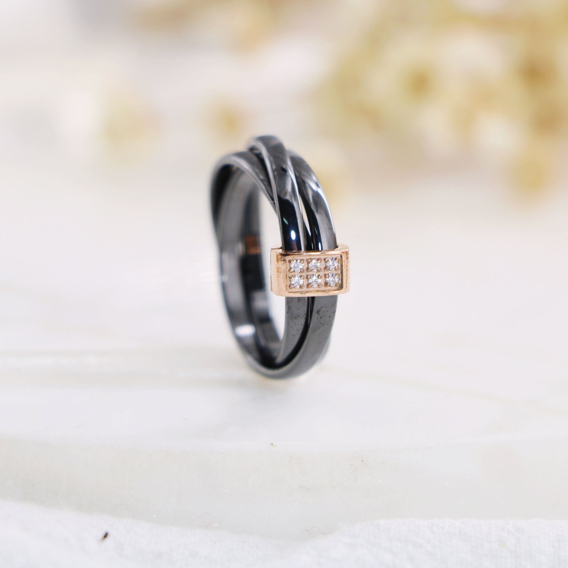 Black and White Ceramic Cross Ring