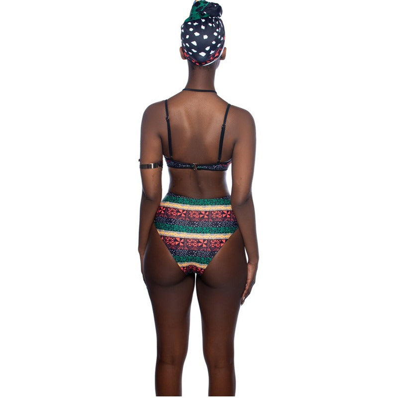 African Print High-Waist Bikini Set
