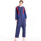 Plus Size Color Block Zip Modest Swimwear Set
