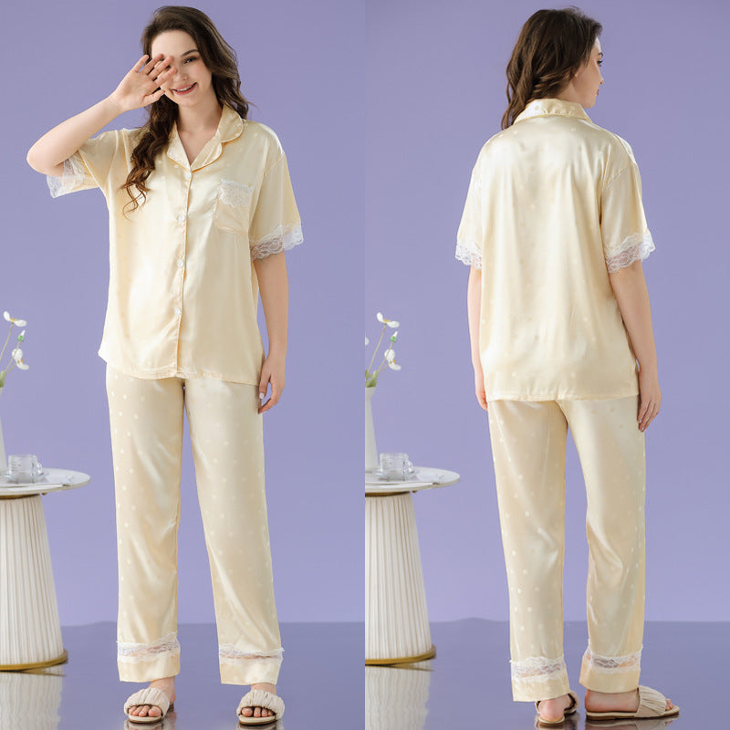 New Polka Dot Lace Trim Women's Sleepwear Set