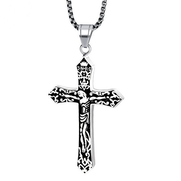 Jesus Cross Pendant Necklace for Men - Titanium Steel Christian Jewelry