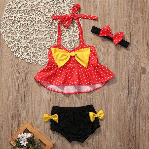 Baby Girls' Polka Dot Bow Bikini Swimsuit Set with Headband