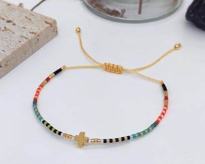 Handmade Rainbow Beaded Cross Stacked Bracelet